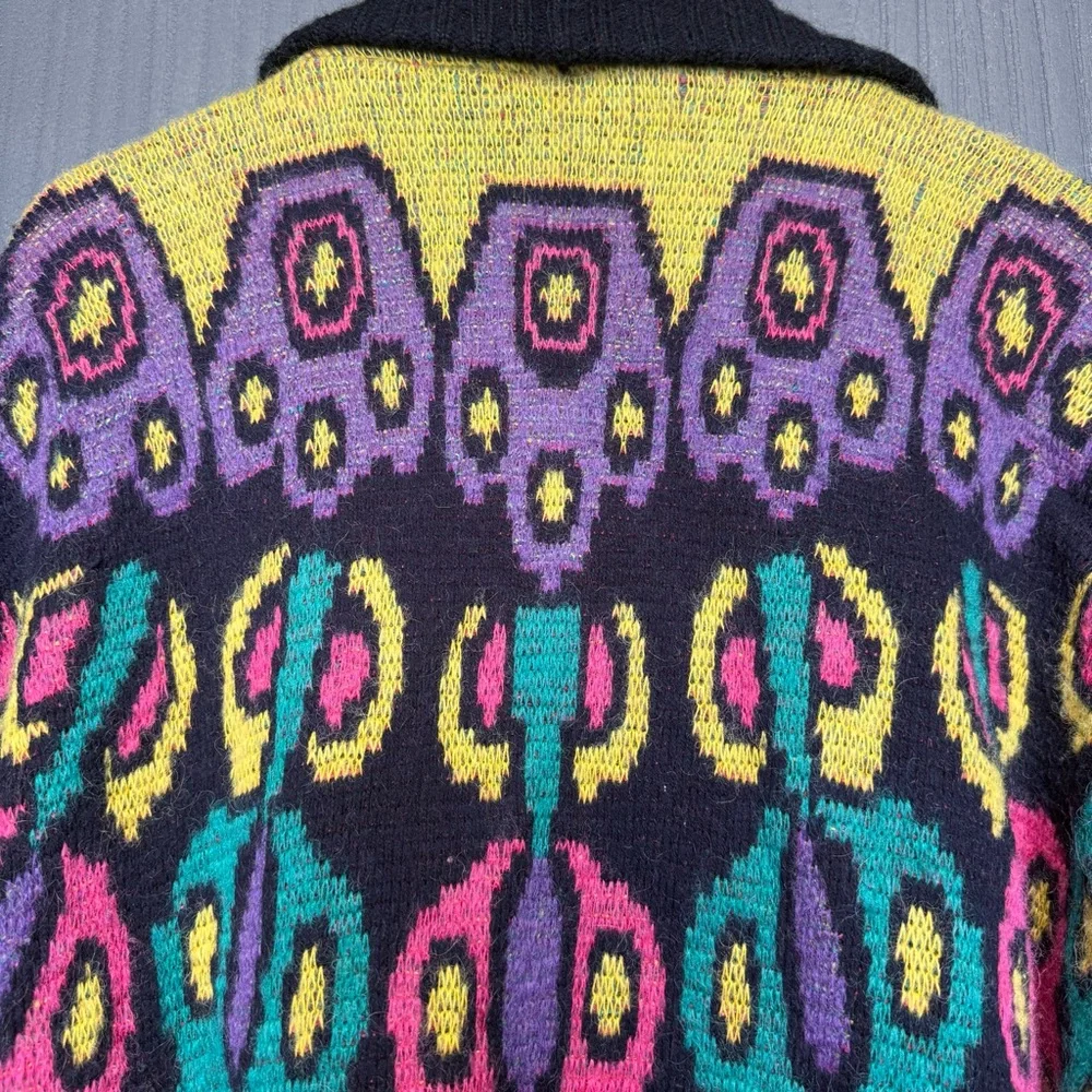 VTG IB DIFFUSION Sweater Cardigan Colorful Pattern Oversized Collar Lapel XS